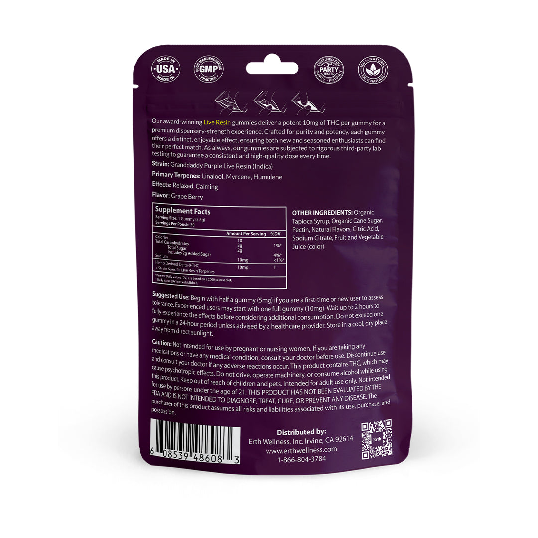 Granddaddy Purple THC gummies package back