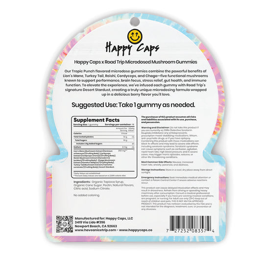 Happy Caps® x Road Trip - MICRODOSED Gummies + Functional Mushrooms - Tropic Punch