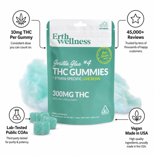Δ9 THC Gummies – Gorilla Glue #4 (Hybrid) | Live Resin | Cotton Candy (300mg)