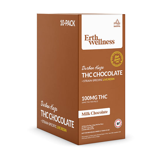 Δ9 THC Chocolate Bar – Durban Haze (Sativa) | Live Resin | Milk Chocolate (100mg)