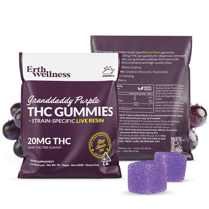 Δ9 THC Gummies – Granddaddy Purple (Indica) | Live Resin | Grape Berry (20mg Sample Pack)