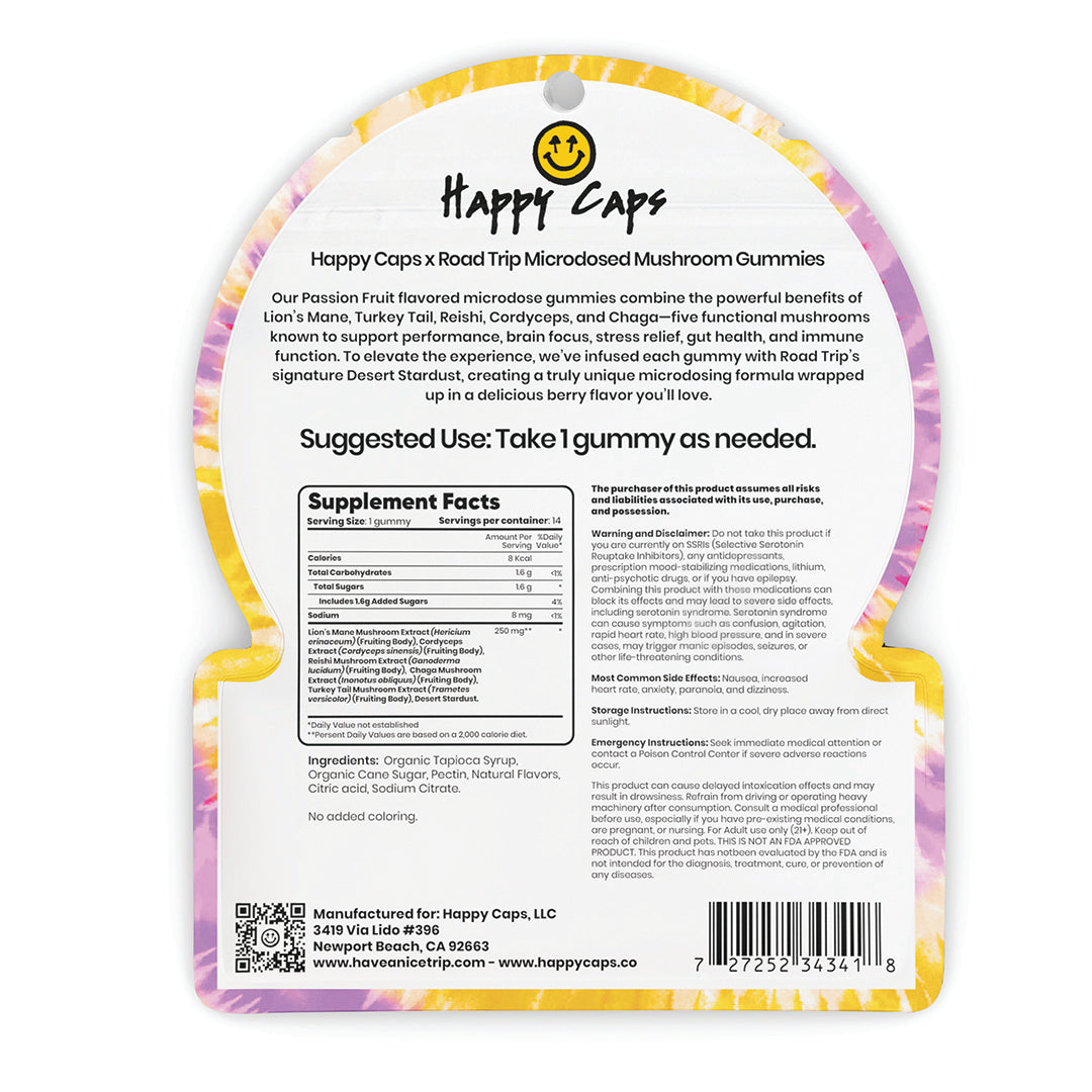 Happy Caps x Road Trip - MICRODOSED Gummies + Functional Mushrooms - Erth Wellness Happy Caps x Road Trip - MICRODOSED Gummies + Functional Mushrooms - Erth Wellness