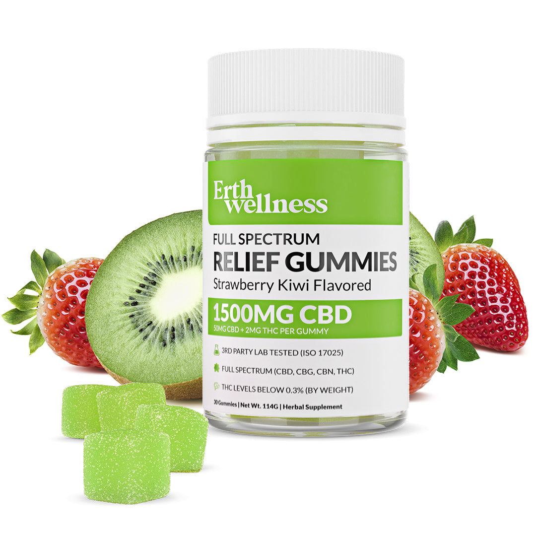 Full Spectrum RELIEF Gummies - Vegan - Strawberry Kiwi - 750mg CBD + 75mg THC