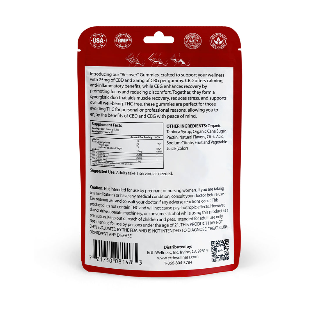 Recover Gummies – CBD + CBG – THC-Free | Strawberry Mango (1500mg)