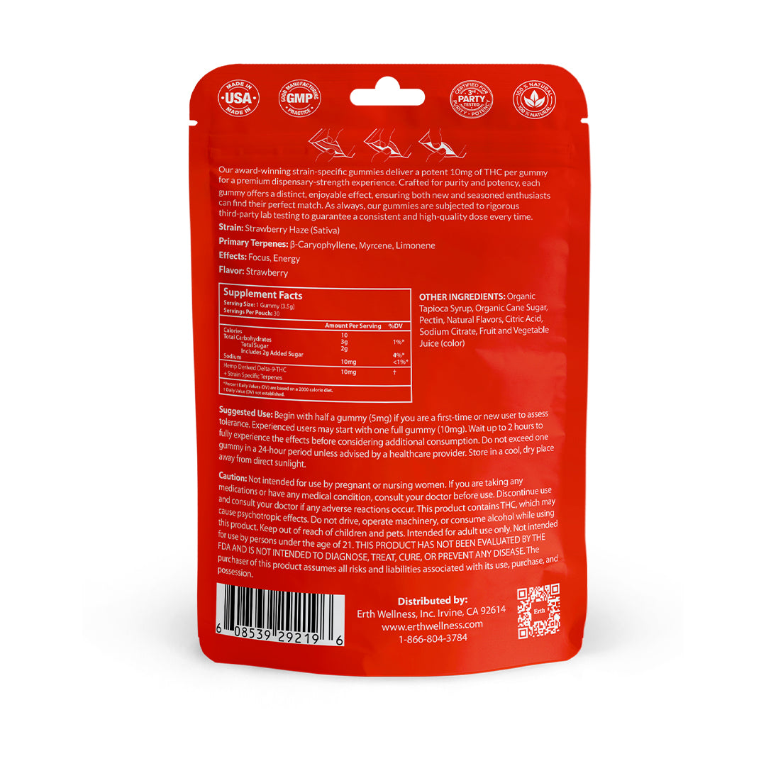 Δ9 THC Gummies – Strawberry Haze (Sativa) | Strain Specific | Strawberry (300mg)
