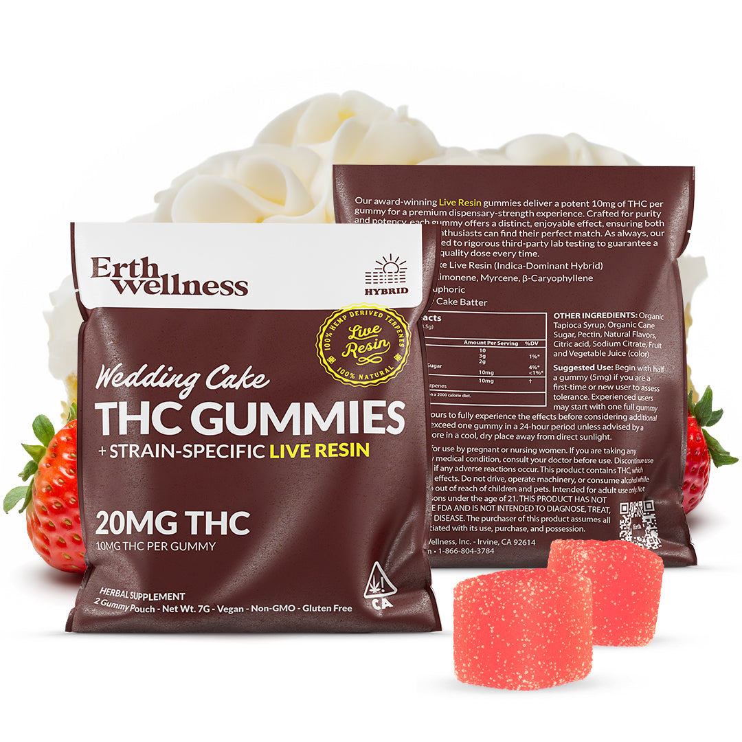 Δ9 THC Gummies – Wedding Cake (Hybrid) | Live Resin | Strawberry Cake Batter (20mg Sample Pack)