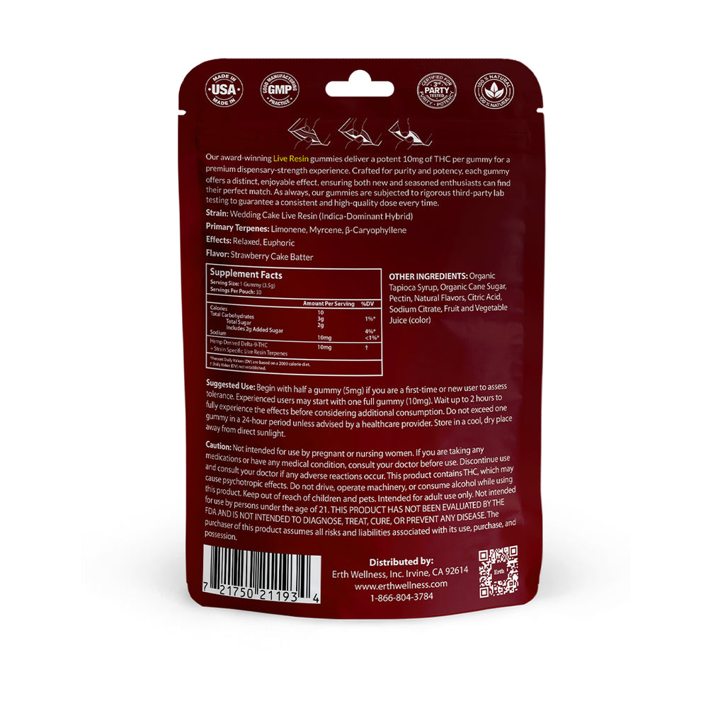 Δ9 THC Gummies - Wedding Cake - Live Resin (Hybrid) - 300mg – Erth Wellness