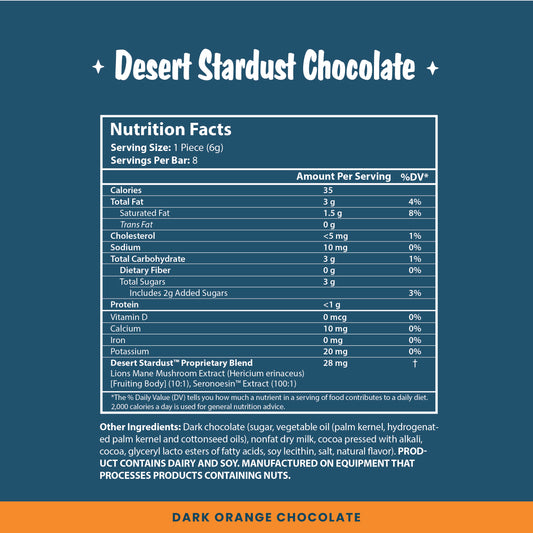 Desert Stardust Mushroom Chocolate Bar - Dark Chocolate Orange