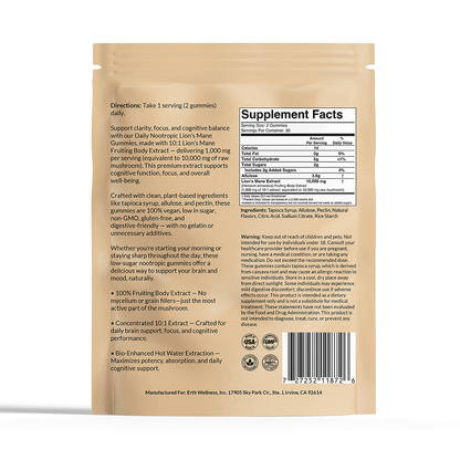 Lion’s Mane Nootropic Gummies by Erth Wellness – 10:1 Fruiting Body Extract – Cognitive Support