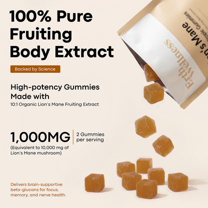 Lion’s Mane Nootropic Gummies by Erth Wellness – 10:1 Fruiting Body Extract – Cognitive Support