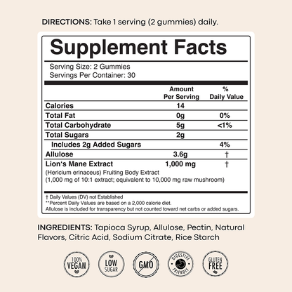 Lion’s Mane Nootropic Gummies by Erth Wellness – 10:1 Fruiting Body Extract – Cognitive Support