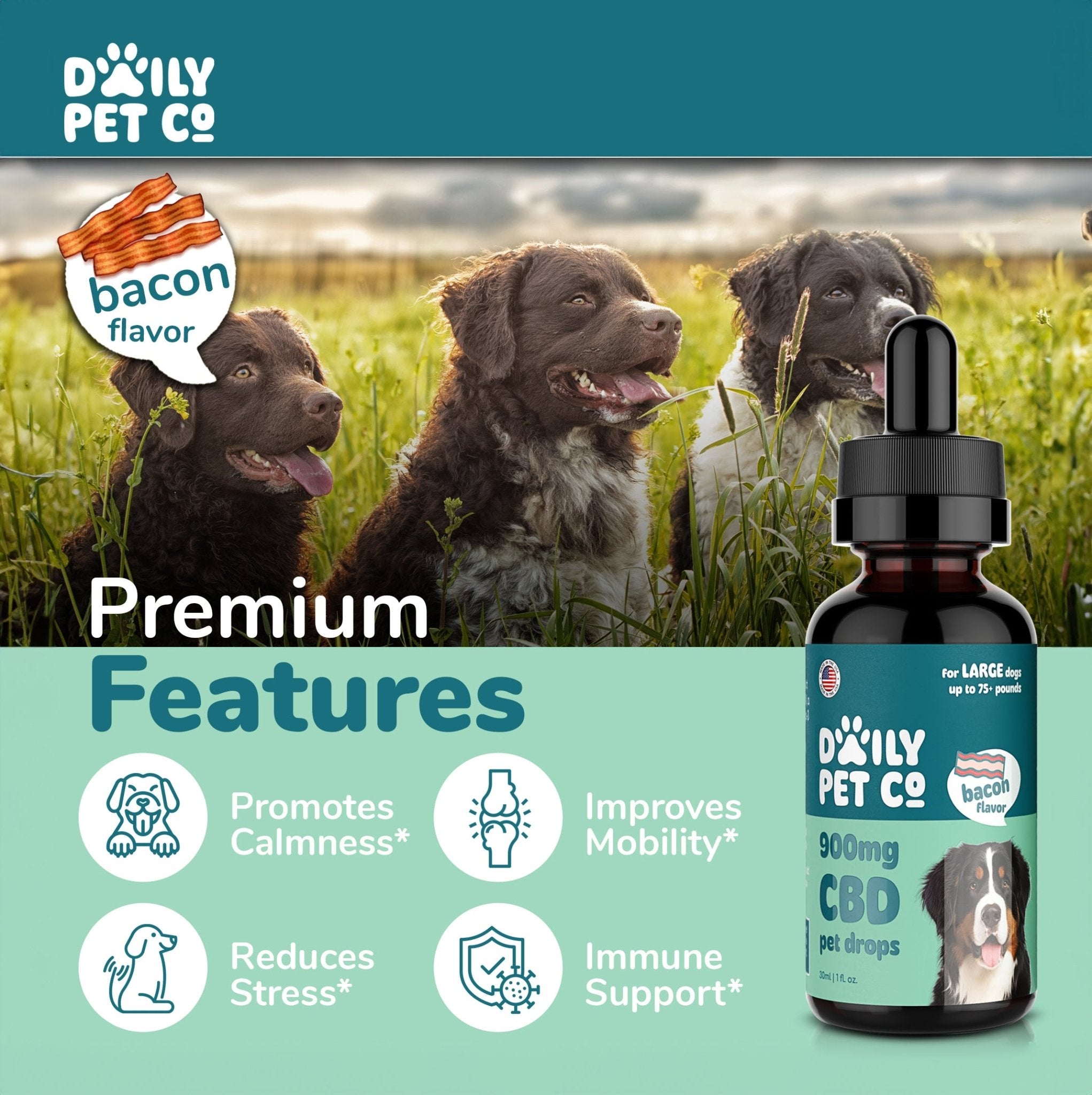 Bacon Flavored CBD Oil for Dogs | Full Spectrum CBD Pet Drops | Erth