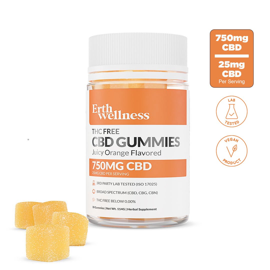 THC Free CBD Gummies - Vegan - Juicy Orange - 750mg