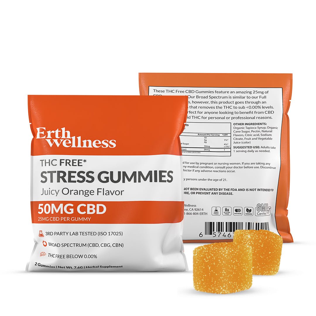 THC Free STRESS Gummies - Vegan - Juicy Orange - 50mg